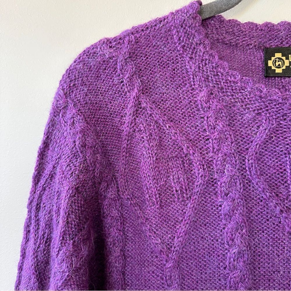 La Vicunita Womens S 100% Baby Alpaca Cable Knit Purple Sweater - Picture 13 of 14